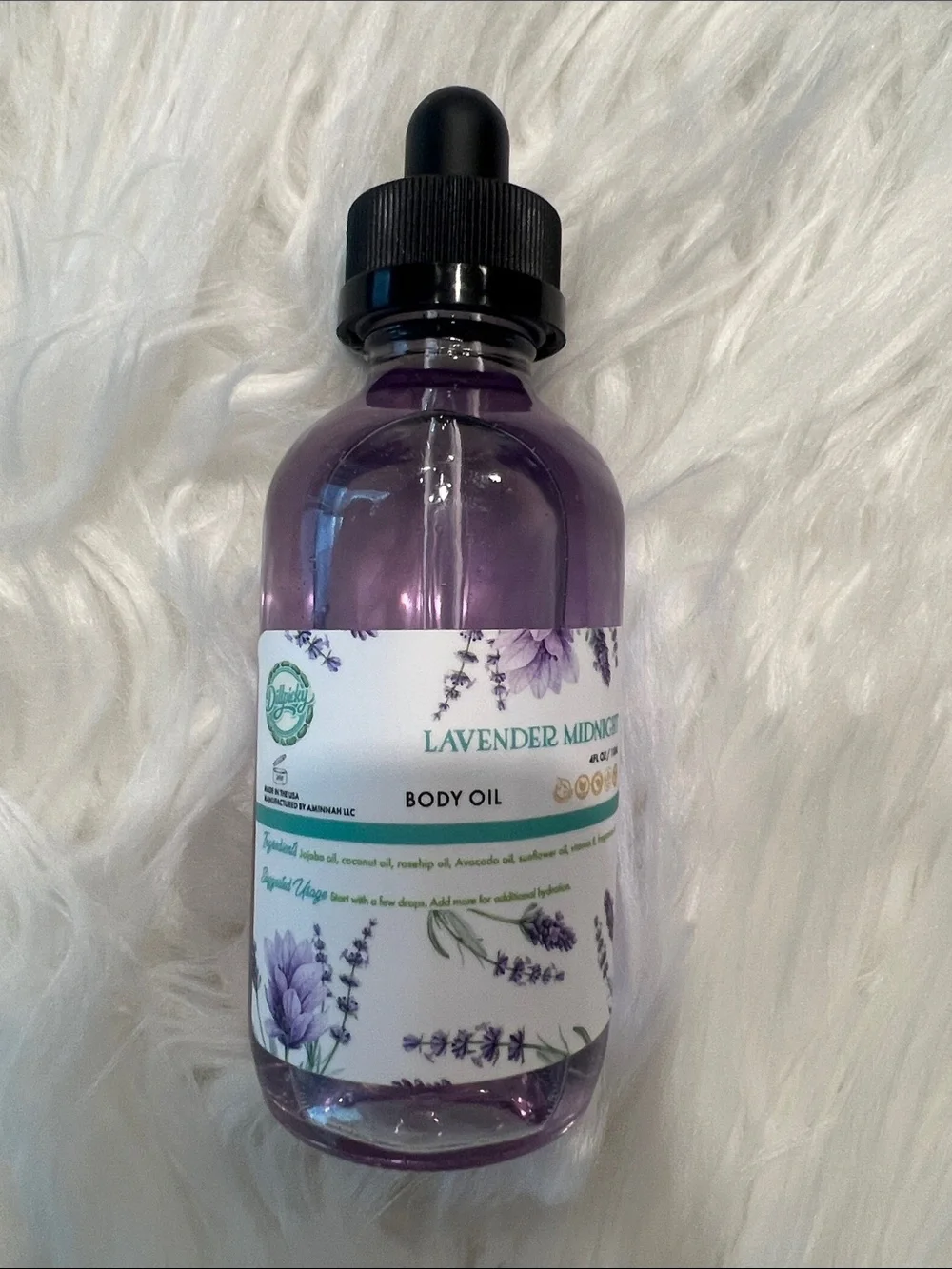Aminnah X Dillypicky lavender midnight body oil retails $48.00 USD